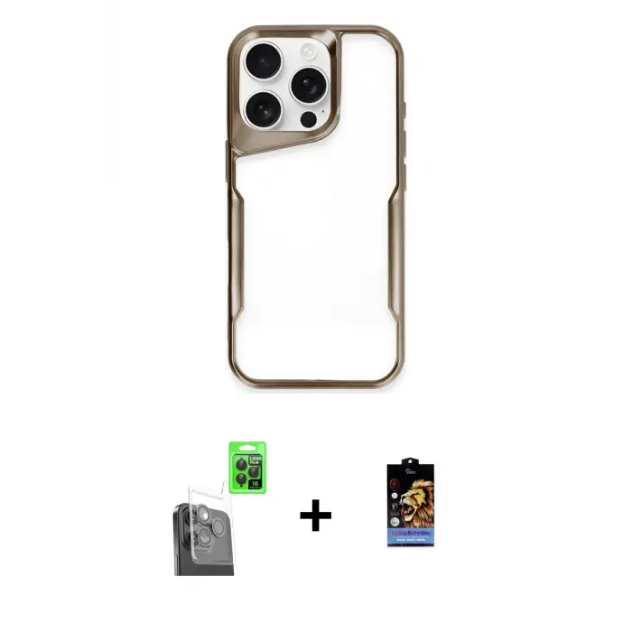 ieg™ iPhone 16 Pro Max Kılıf Akış Çizgi Koleksiyonu - Siyah Buffer Hayalet Cam Ekran Koruyucu + Raze Metal Kamera Lens - SH