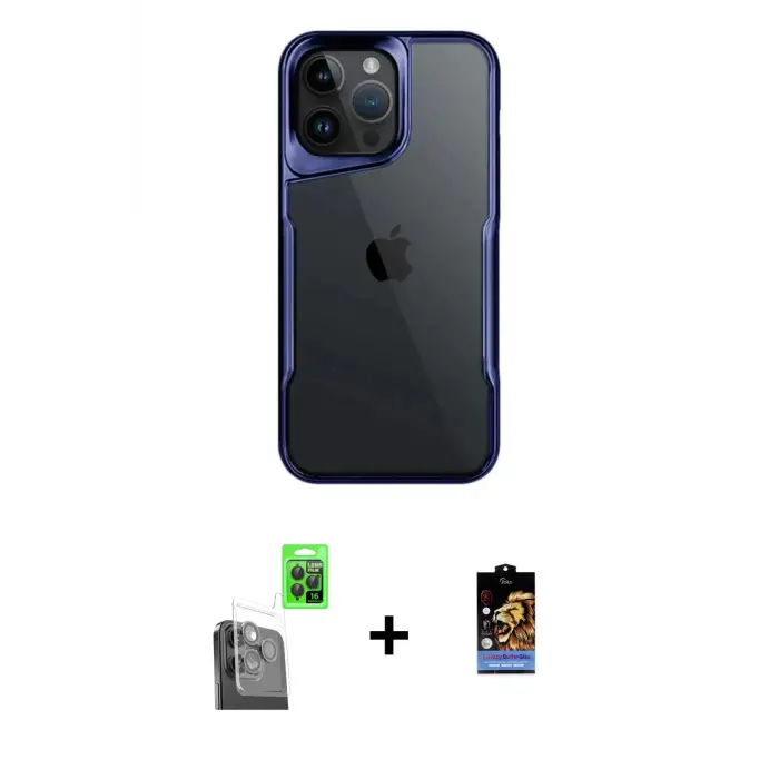 ieg™ iPhone 16 Pro Max Kılıf Akış Çizgi Koleksiyonu - Siyah Buffer Hayalet Cam Ekran Koruyucu + Raze Metal Kamera Lens - SH