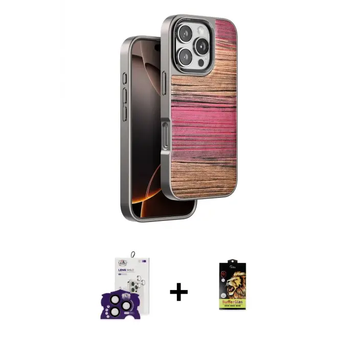 ieg™ iPhone 16 Pro Max Kılıf Atlas Minimal Özel Seri - Siyah Buffer Cam Ekran Koruyucu + Bilvis Titan Kamera Lens - SH