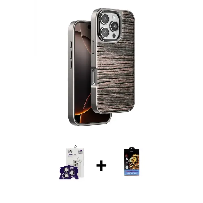 ieg™ iPhone 16 Pro Max Kılıf Atlas Minimal Özel Seri - Siyah Buffer Hayalet Cam Ekran Koruyucu + Bilvis Titan Kamera Lens - TMGI