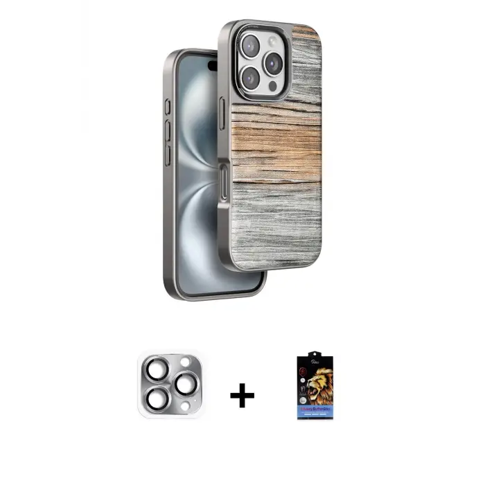 ieg™ iPhone 16 Pro Max Kılıf Atlas Minimal Özel Seri - Siyah Buffer Hayalet Cam Ekran Koruyucu + Pers Alüminyum Kamera Lens - GI
