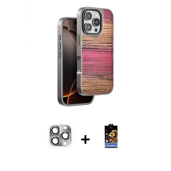ieg™ iPhone 16 Pro Max Kılıf Atlas Minimal Özel Seri - Siyah Buffer Hayalet Cam Ekran Koruyucu + Pers Alüminyum Kamera Lens - GI
