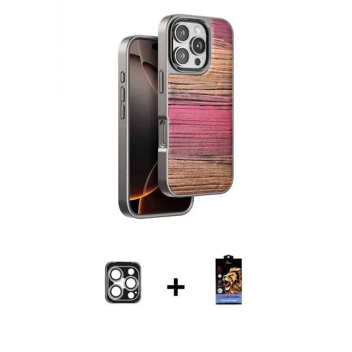 ieg™ iPhone 16 Pro Max Kılıf Atlas Minimal Özel Seri - Siyah Buffer Hayalet Cam Ekran Koruyucu + PVD Metal Kamera Lens - GS