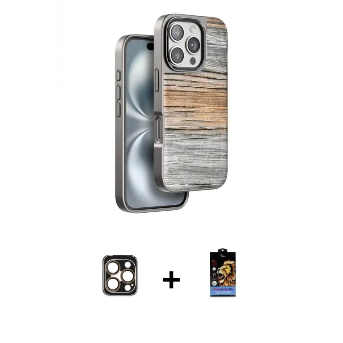ieg™ iPhone 16 Pro Max Kılıf Atlas Minimal Özel Seri - Siyah Buffer Hayalet Cam Ekran Koruyucu + PVD Metal Kamera Lens - GD