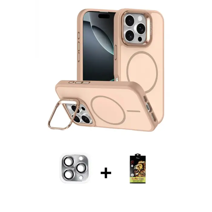 ieg™ iPhone 16 Pro Max Kılıf Çekirdek Klasik - Siyah Buffer Cam Ekran Koruyucu + Pers Alüminyum Kamera Lens - GI
