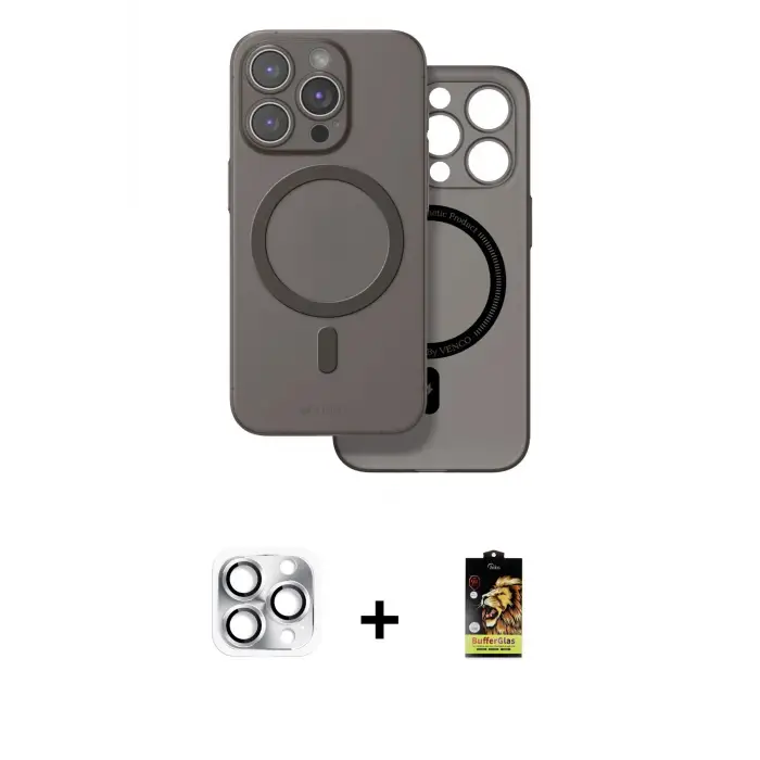 ieg™ iPhone 16 Pro Max Kılıf Çekirdek Klasik - Siyah Buffer Cam Ekran Koruyucu + Pers Alüminyum Kamera Lens - GS