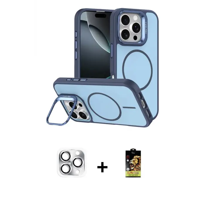 ieg™ iPhone 16 Pro Max Kılıf Çekirdek Klasik - Siyah Buffer Cam Ekran Koruyucu + Pers Alüminyum Kamera Lens - GS