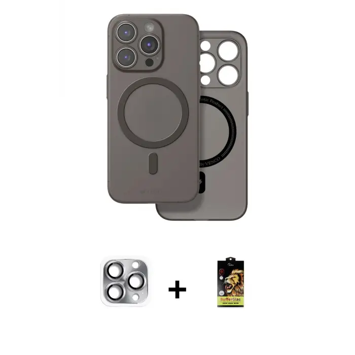 ieg™ iPhone 16 Pro Max Kılıf Çekirdek Klasik - Siyah Buffer Cam Ekran Koruyucu + Pers Alüminyum Kamera Lens - GI
