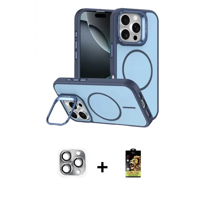 ieg™ iPhone 16 Pro Max Kılıf Çekirdek Klasik - Siyah Buffer Cam Ekran Koruyucu + Pers Alüminyum Kamera Lens - GI