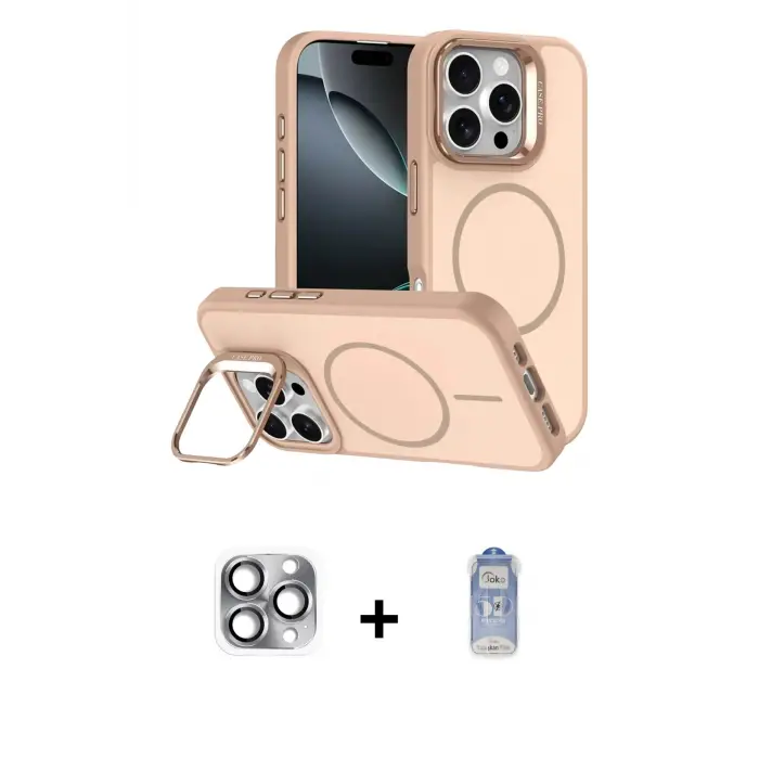ieg™ iPhone 16 Pro Max Kılıf Çekirdek Klasik - Siyah Joko Magic 5D Cam + Pers Alüminyum Kamera Lens - GI