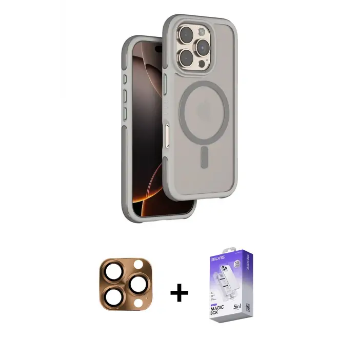ieg™ iPhone 16 Pro Max Kılıf Çekirdek Minimal Prime - Siyah Bilvis 5in1 3D Magic Cam Ekran Koruyucu + Pers Alüminyum Kamera Lens - CLTM