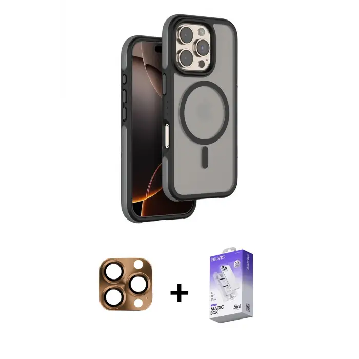 ieg™ iPhone 16 Pro Max Kılıf Çekirdek Minimal Prime - Siyah Bilvis 5in1 3D Magic Cam Ekran Koruyucu + Pers Alüminyum Kamera Lens - CLTM