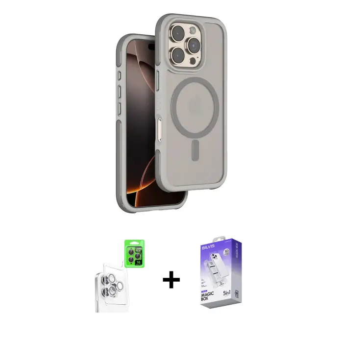 ieg™ iPhone 16 Pro Max Kılıf Çekirdek Minimal Prime - Siyah Bilvis 5in1 3D Magic Cam Ekran Koruyucu + Raze Metal Kamera Lens - BZ