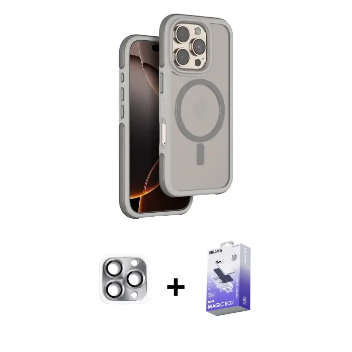 ieg™ iPhone 16 Pro Max Kılıf Çekirdek Minimal Prime - Siyah Bilvis 5in1 5D Magic Hayalet Cam Ekran Koruyucu + Pers Alüminyum Kamera Lens - GI