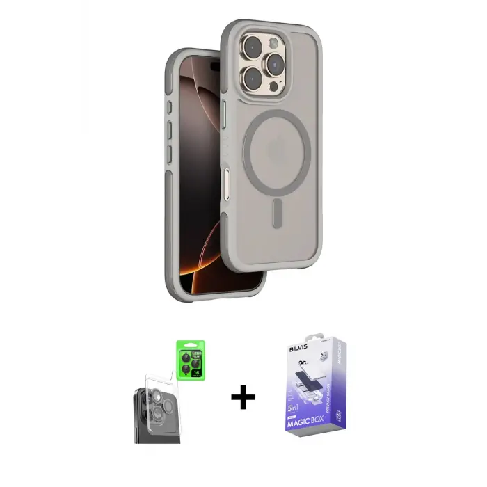 ieg™ iPhone 16 Pro Max Kılıf Çekirdek Minimal Prime - Siyah Bilvis 5in1 5D Magic Hayalet Cam Ekran Koruyucu + Raze Metal Kamera Lens - SH