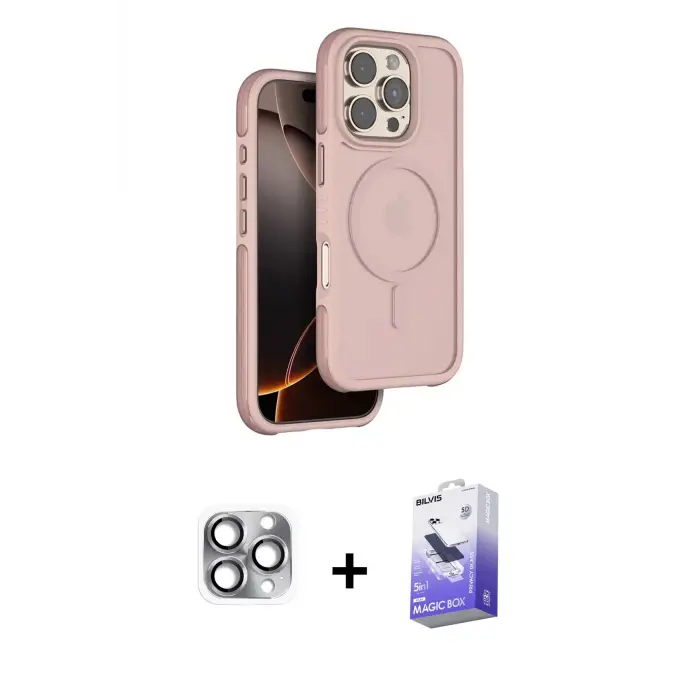 ieg™ iPhone 16 Pro Max Kılıf Çekirdek Minimal Prime - Siyah Bilvis 5in1 5D Magic Hayalet Cam Ekran Koruyucu + Pers Alüminyum Kamera Lens - GI