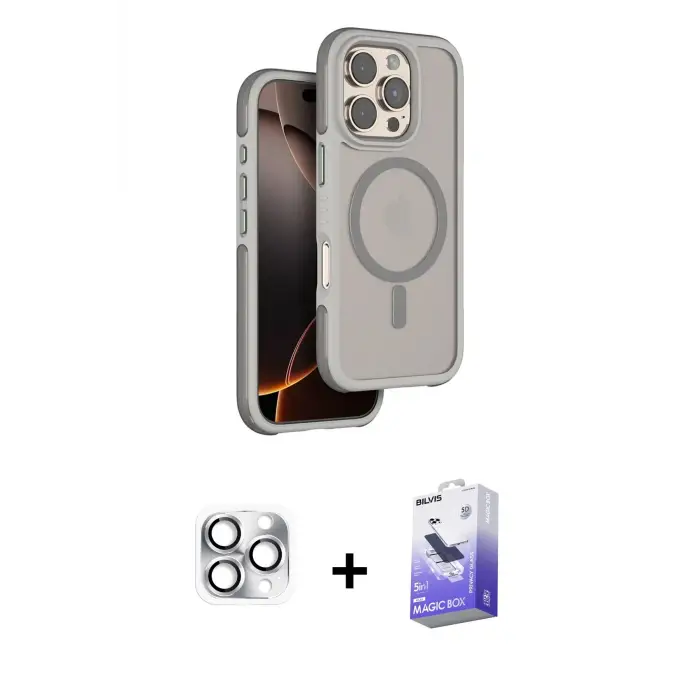 ieg™ iPhone 16 Pro Max Kılıf Çekirdek Minimal Prime - Siyah Bilvis 5in1 5D Magic Hayalet Cam Ekran Koruyucu + Pers Alüminyum Kamera Lens - GS