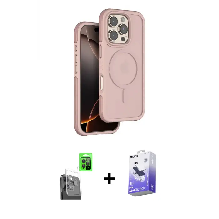ieg™ iPhone 16 Pro Max Kılıf Çekirdek Minimal Prime - Siyah Bilvis 5in1 5D Magic Hayalet Cam Ekran Koruyucu + Raze Metal Kamera Lens - SH
