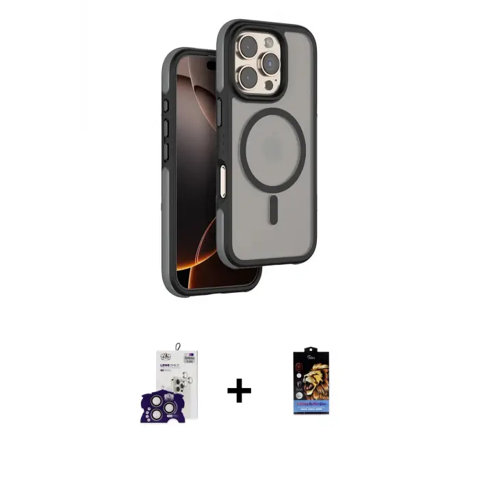 ieg™ iPhone 16 Pro Max Kılıf Çekirdek Minimal Prime - Siyah Buffer Hayalet Cam Ekran Koruyucu + Bilvis Titan Kamera Lens - TMGI
