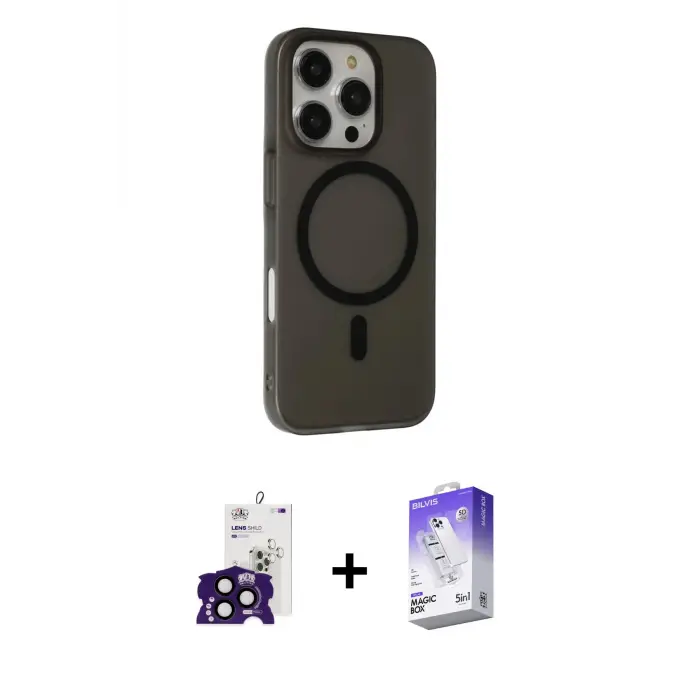 ieg™ iPhone 16 Pro Max Kılıf Çekirdek Modern Prime - Siyah Bilvis 5in1 3D Magic Cam Ekran Koruyucu + Bilvis Titan Kamera Lens - SH