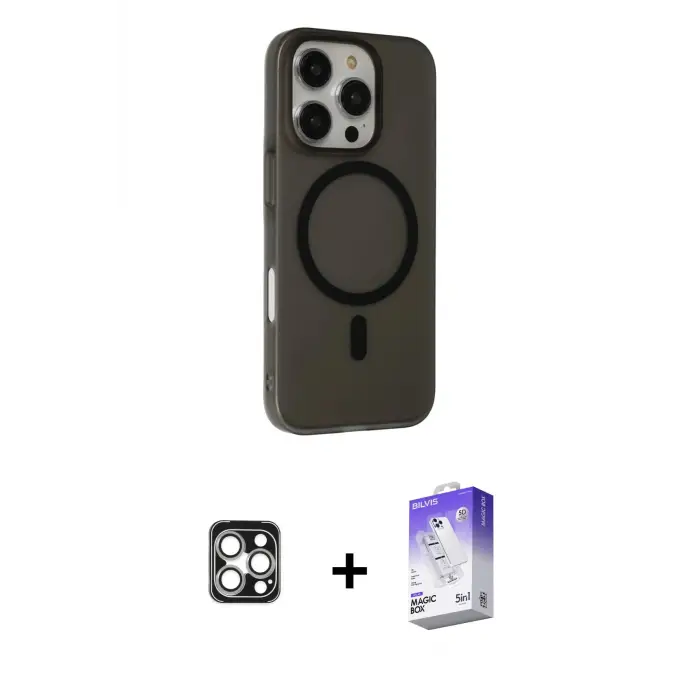 ieg™ iPhone 16 Pro Max Kılıf Çekirdek Modern Prime - Siyah Bilvis 5in1 3D Magic Cam Ekran Koruyucu + PVD Metal Kamera Lens - GS