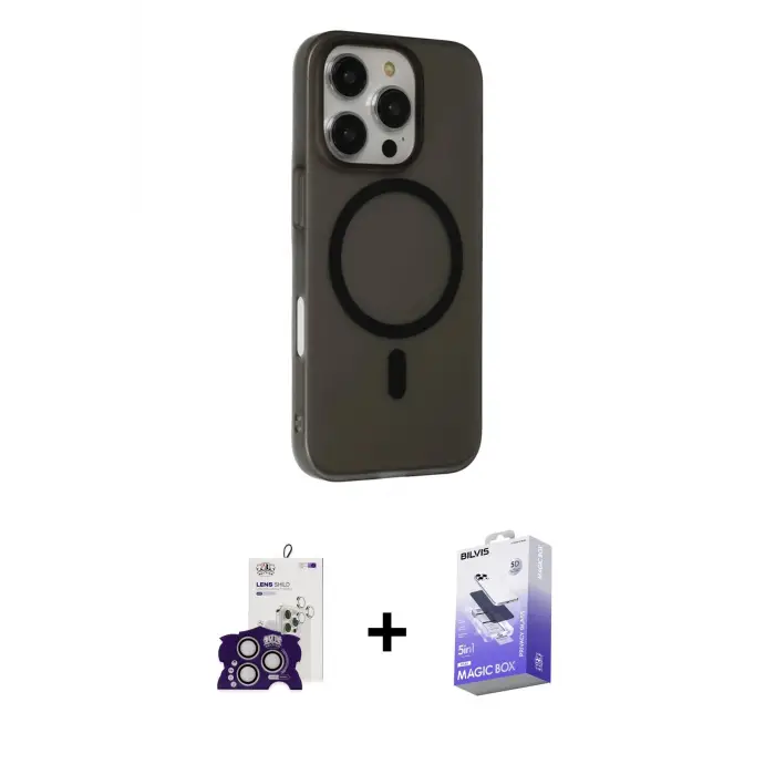 ieg™ iPhone 16 Pro Max Kılıf Çekirdek Modern Prime - Siyah Bilvis 5in1 5D Magic Hayalet Cam Ekran Koruyucu + Bilvis Titan Kamera Lens - GS