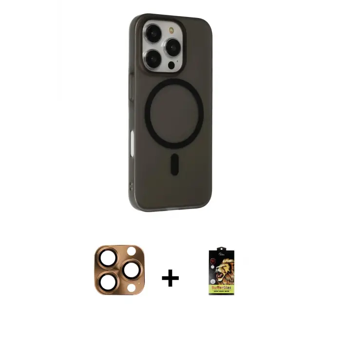 ieg™ iPhone 16 Pro Max Kılıf Çekirdek Modern Prime - Siyah Buffer Cam Ekran Koruyucu + Pers Alüminyum Kamera Lens - CLTM