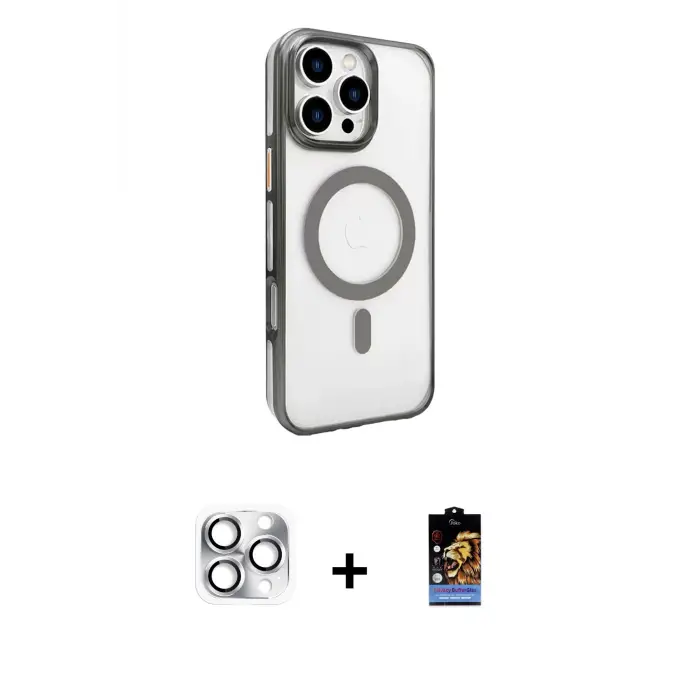 ieg™ iPhone 16 Pro Max Kılıf Doruk Doku Özel Seri - Siyah Buffer Hayalet Cam Ekran Koruyucu + Pers Alüminyum Kamera Lens - GS