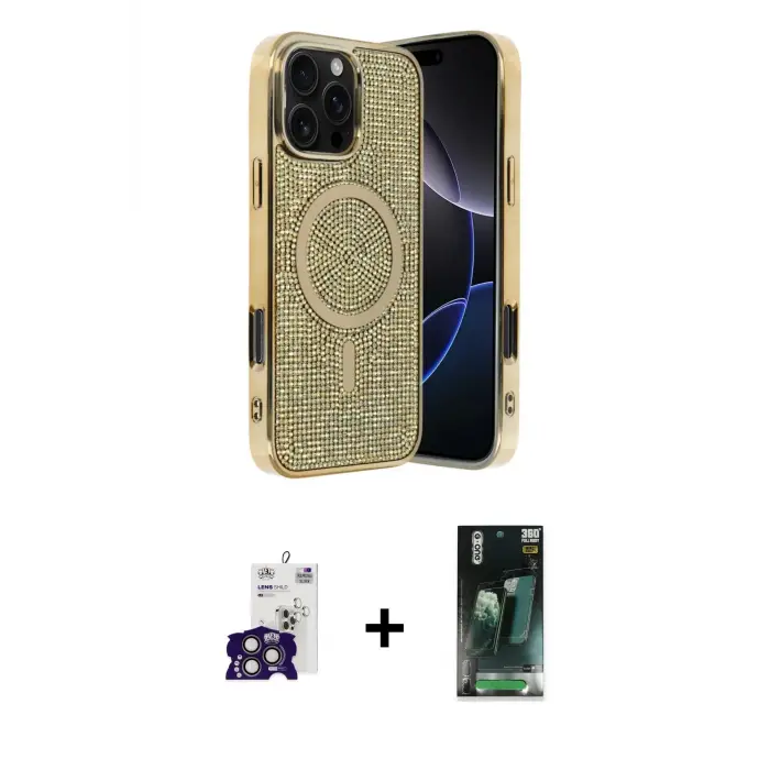 ieg™ iPhone 16 Pro Max Kılıf Eksen Çizgi - Siyah 360 Mat Full Body Arka Koruyucu + Bilvis Titan Kamera Lens - TMGI