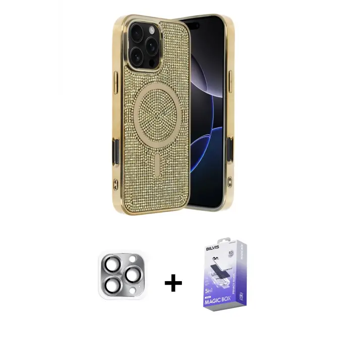 ieg™ iPhone 16 Pro Max Kılıf Eksen Çizgi - Siyah Bilvis 5in1 5D Magic Hayalet Cam Ekran Koruyucu + Pers Alüminyum Kamera Lens - GI