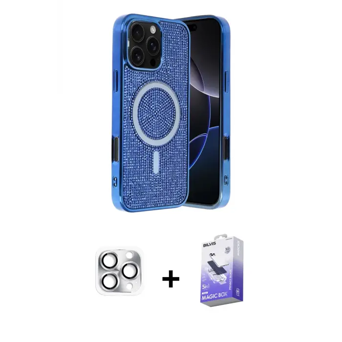 ieg™ iPhone 16 Pro Max Kılıf Eksen Çizgi - Siyah Bilvis 5in1 5D Magic Hayalet Cam Ekran Koruyucu + Pers Alüminyum Kamera Lens - GS