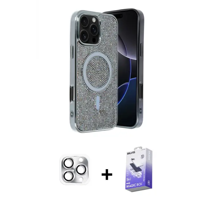 ieg™ iPhone 16 Pro Max Kılıf Eksen Çizgi - Siyah Bilvis 5in1 5D Magic Hayalet Cam Ekran Koruyucu + Pers Alüminyum Kamera Lens - GS