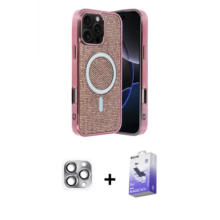 ieg™ iPhone 16 Pro Max Kılıf Eksen Çizgi - Siyah Bilvis 5in1 5D Magic Hayalet Cam Ekran Koruyucu + Pers Alüminyum Kamera Lens - GI
