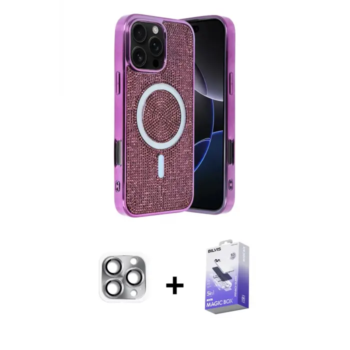 ieg™ iPhone 16 Pro Max Kılıf Eksen Çizgi - Siyah Bilvis 5in1 5D Magic Hayalet Cam Ekran Koruyucu + Pers Alüminyum Kamera Lens - GI