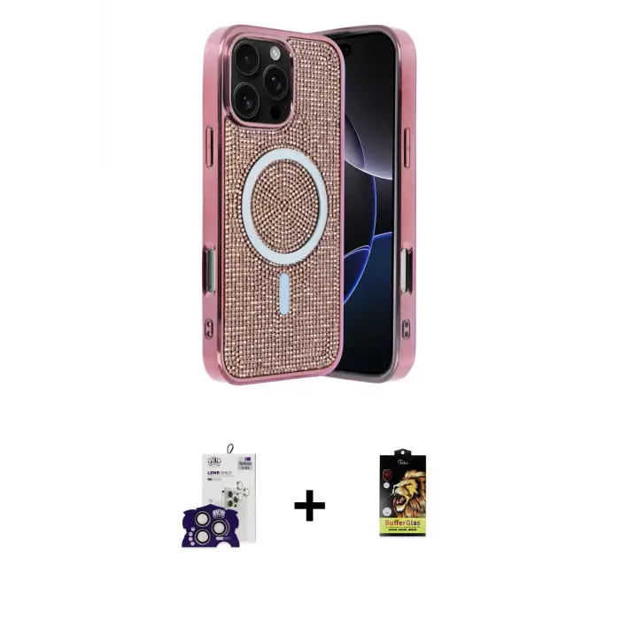 ieg™ iPhone 16 Pro Max Kılıf Eksen Çizgi - Siyah Buffer Cam Ekran Koruyucu + Bilvis Titan Kamera Lens - TMGI