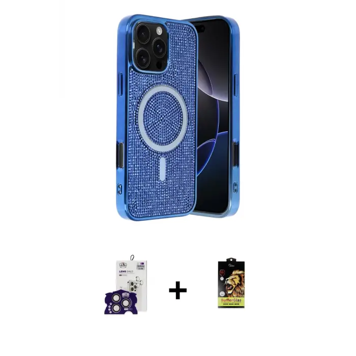 ieg™ iPhone 16 Pro Max Kılıf Eksen Çizgi - Siyah Buffer Cam Ekran Koruyucu + Bilvis Titan Kamera Lens - TMGI