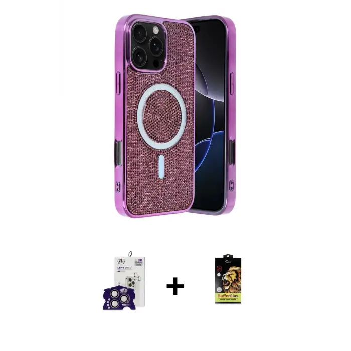 ieg™ iPhone 16 Pro Max Kılıf Eksen Çizgi - Siyah Buffer Cam Ekran Koruyucu + Bilvis Titan Kamera Lens - TMGI