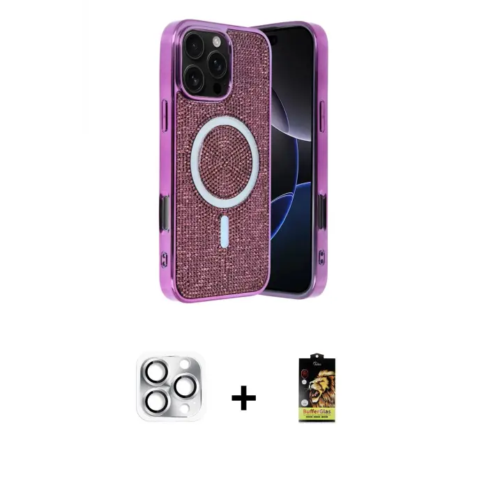 ieg™ iPhone 16 Pro Max Kılıf Eksen Çizgi - Siyah Buffer Cam Ekran Koruyucu + Pers Alüminyum Kamera Lens - GS