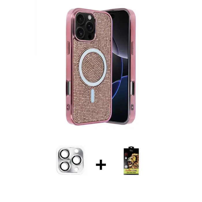 ieg™ iPhone 16 Pro Max Kılıf Eksen Çizgi - Siyah Buffer Cam Ekran Koruyucu + Pers Alüminyum Kamera Lens - GS
