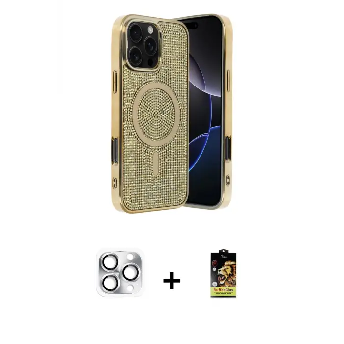 ieg™ iPhone 16 Pro Max Kılıf Eksen Çizgi - Siyah Buffer Cam Ekran Koruyucu + Pers Alüminyum Kamera Lens - GS