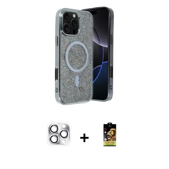 ieg™ iPhone 16 Pro Max Kılıf Eksen Çizgi - Siyah Buffer Cam Ekran Koruyucu + Pers Alüminyum Kamera Lens - GS