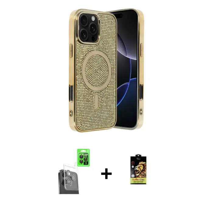 ieg™ iPhone 16 Pro Max Kılıf Eksen Çizgi - Siyah Buffer Cam Ekran Koruyucu + Raze Metal Kamera Lens - SH