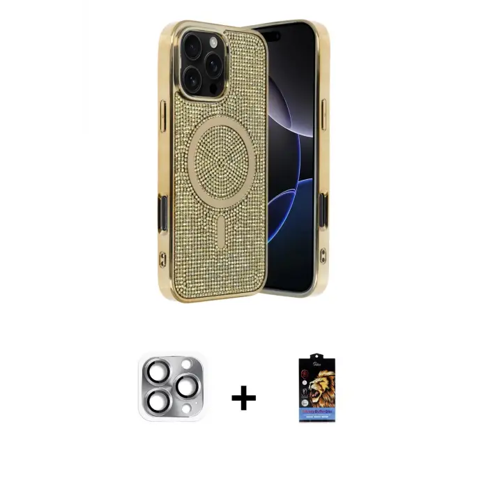 ieg™ iPhone 16 Pro Max Kılıf Eksen Çizgi - Siyah Buffer Hayalet Cam Ekran Koruyucu + Pers Alüminyum Kamera Lens - GI
