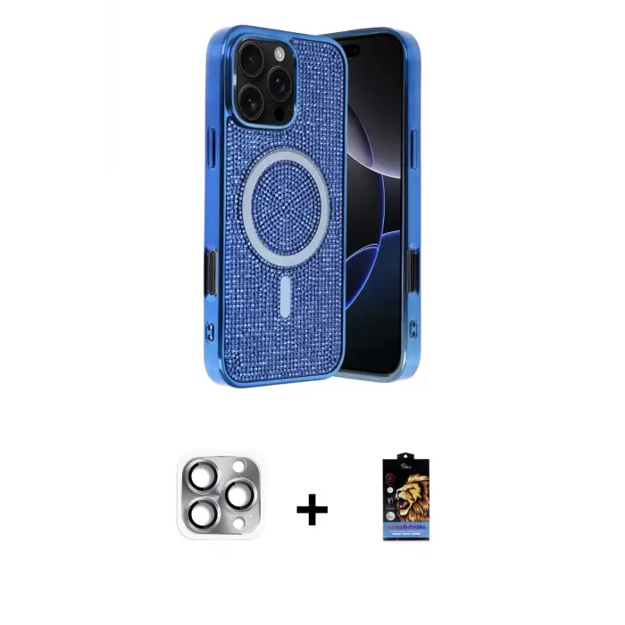 ieg™ iPhone 16 Pro Max Kılıf Eksen Çizgi - Siyah Buffer Hayalet Cam Ekran Koruyucu + Pers Alüminyum Kamera Lens - GI