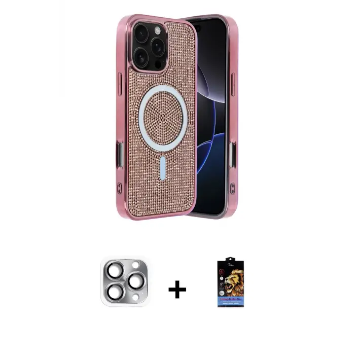 ieg™ iPhone 16 Pro Max Kılıf Eksen Çizgi - Siyah Buffer Hayalet Cam Ekran Koruyucu + Pers Alüminyum Kamera Lens - GI