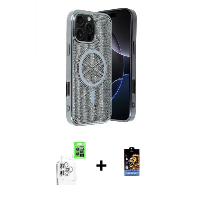 ieg™ iPhone 16 Pro Max Kılıf Eksen Çizgi - Siyah Buffer Hayalet Cam Ekran Koruyucu + Raze Metal Kamera Lens - BZ