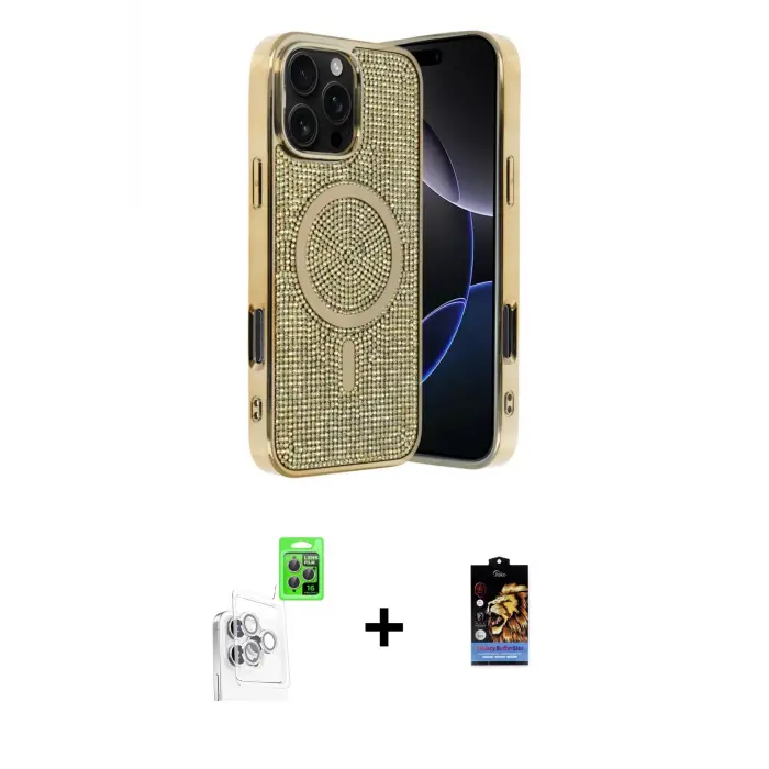 ieg™ iPhone 16 Pro Max Kılıf Eksen Çizgi - Siyah Buffer Hayalet Cam Ekran Koruyucu + Raze Metal Kamera Lens - BZ