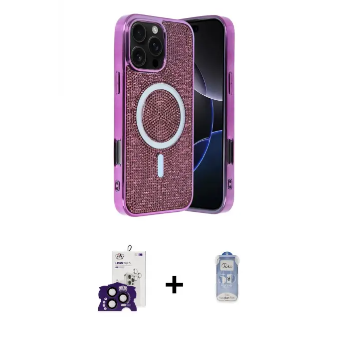 ieg™ iPhone 16 Pro Max Kılıf Eksen Çizgi - Siyah Joko Magic 5D Cam + Bilvis Titan Kamera Lens - SH
