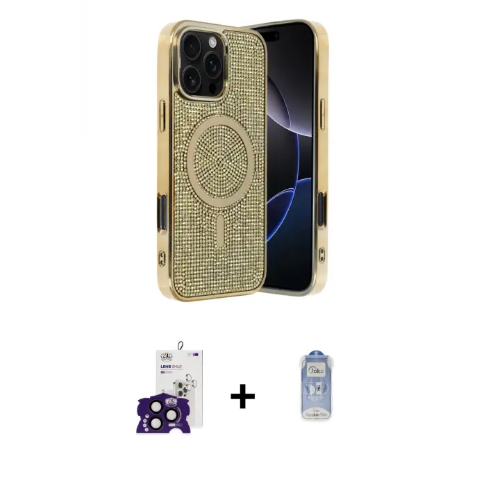 ieg™ iPhone 16 Pro Max Kılıf Eksen Çizgi - Siyah Joko Magic 5D Cam + Bilvis Titan Kamera Lens - SH