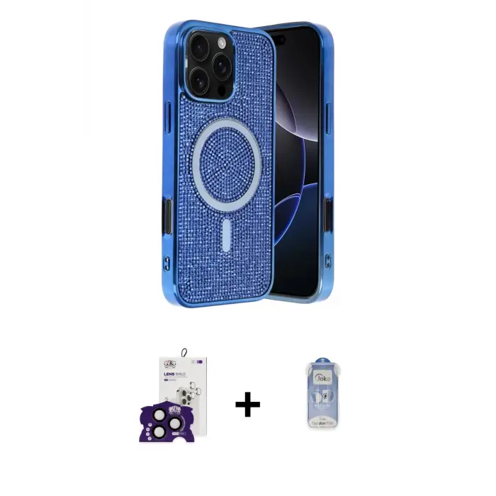 ieg™ iPhone 16 Pro Max Kılıf Eksen Çizgi - Siyah Joko Magic 5D Cam + Bilvis Titan Kamera Lens - SH